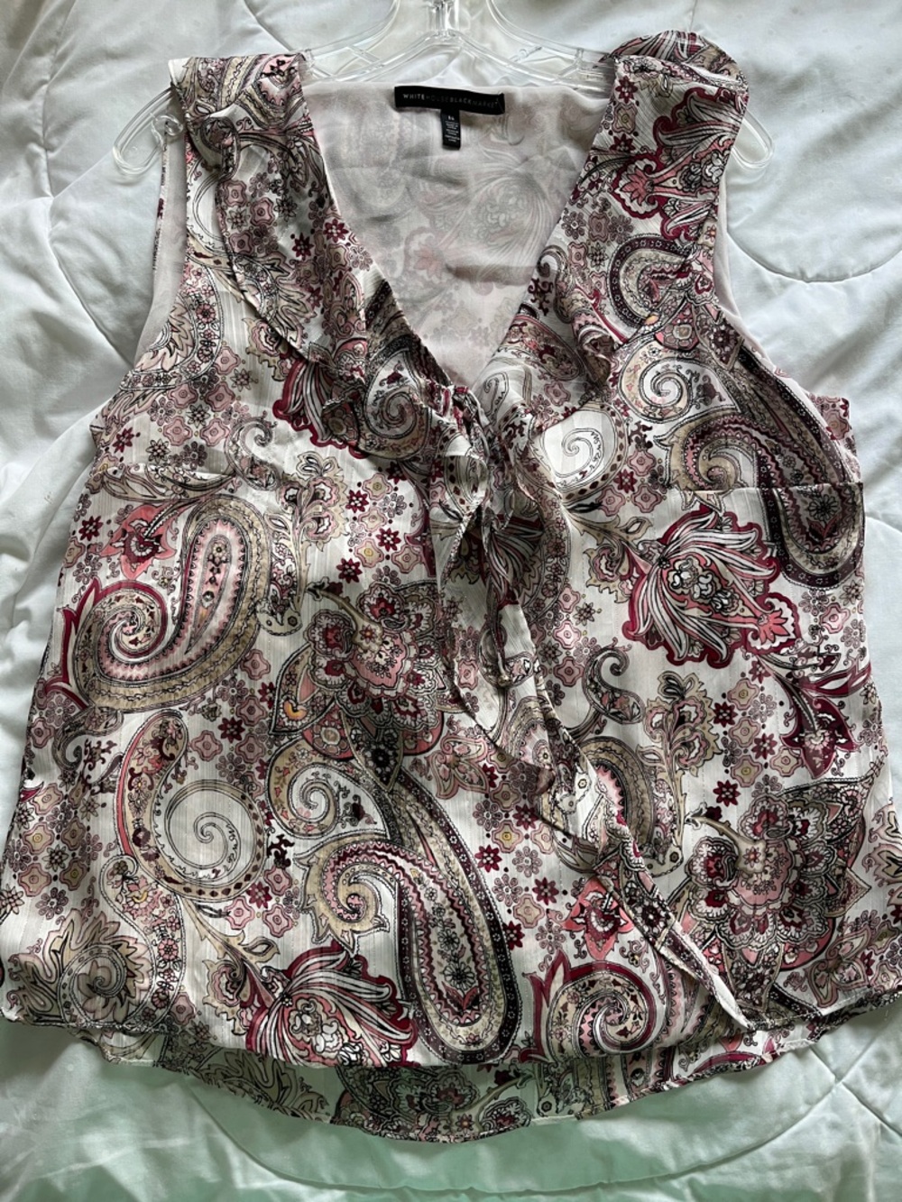 NWOT White House Black Market paisley  ruffle Sleeveless Top 14